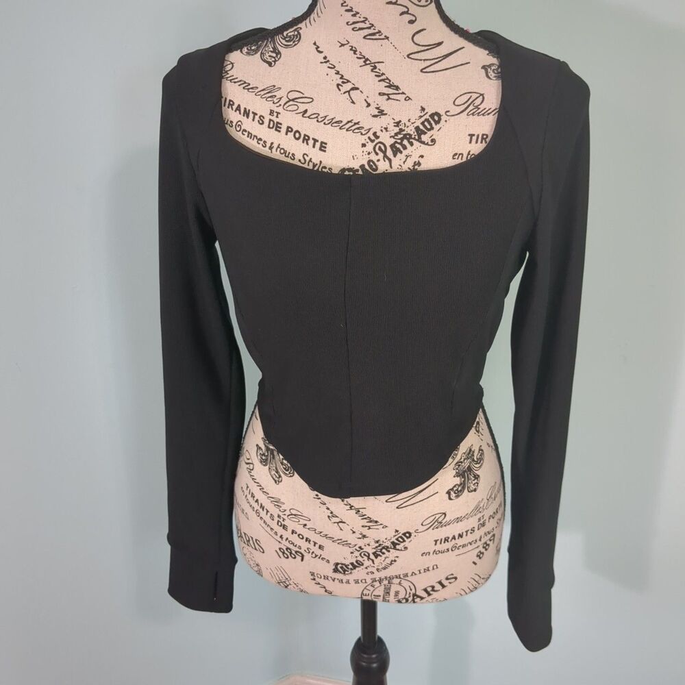 Move Theology Black Long Sleeve Sculp Top Deluxe Rib Built In Bra medium